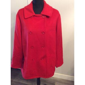 New NWT 199.00 J.Jill Red Plus size 2X Wool Double Breasted Peacoat